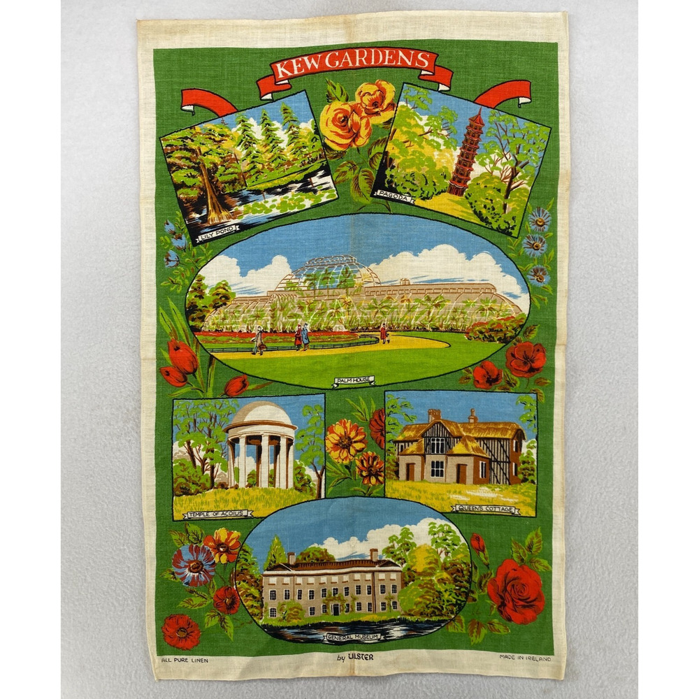 KEW GARDENS Printed Commemorative Tea Towel by ULSTER All Pure Linen Ireland